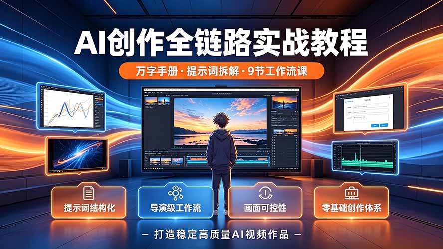 AI创作全链路实战教程|万字手册·提示词拆解·9节工作流课,打造稳定高质量AI视频作品-二当家网创资源站