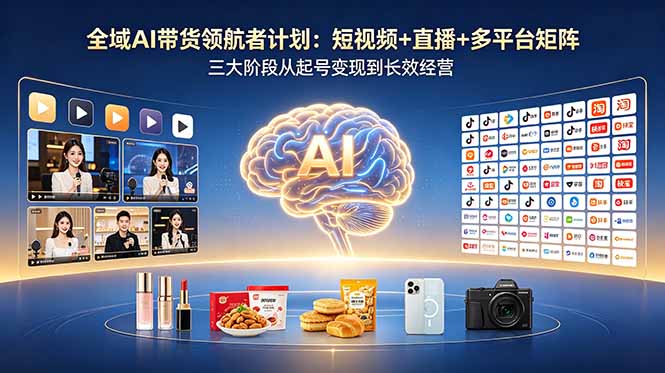 全域AI带货领航者计划：短视频+直播+多平台矩阵，三大阶段从起号变现到长效经营-二当家网创资源站