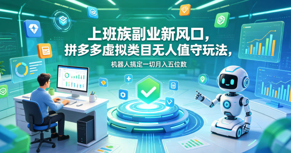 上班族副业新风口，拼多多虚拟类目无人值守玩法，机器人搞定一切月入五位数【揭秘】-二当家网创资源站