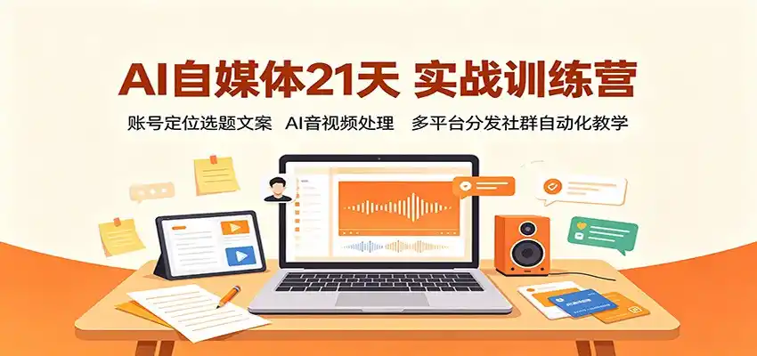 AI自媒体21天实战训练营：账号定位选题文案，AI音视频处理，多平台分发社群自动化教学-二当家网创资源站
