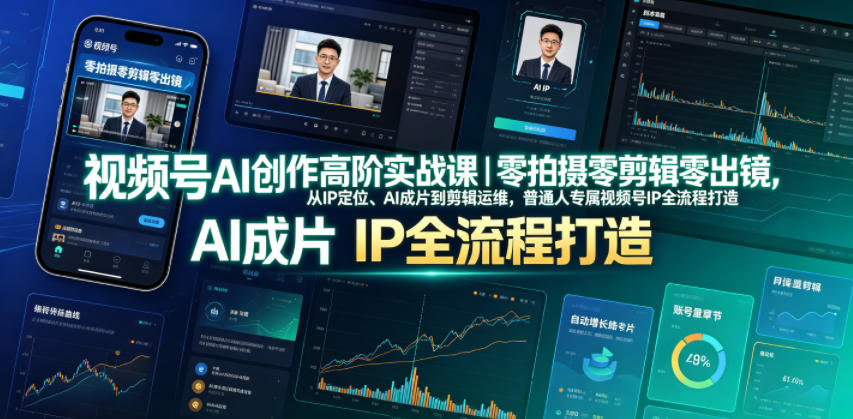 视频号AI创作高阶实战课｜零拍摄零剪辑零出镜，从IP定位、AI成片到剪辑运维，普通人专属视频号IP全流程打造-二当家网创资源站