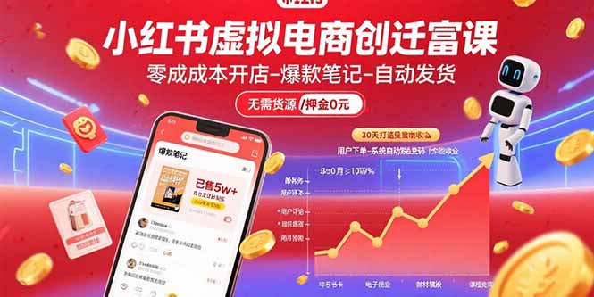 小红书虚拟电商创富课：零成本开店/爆款笔记/自动发货,30天打造被动收入-二当家网创资源站