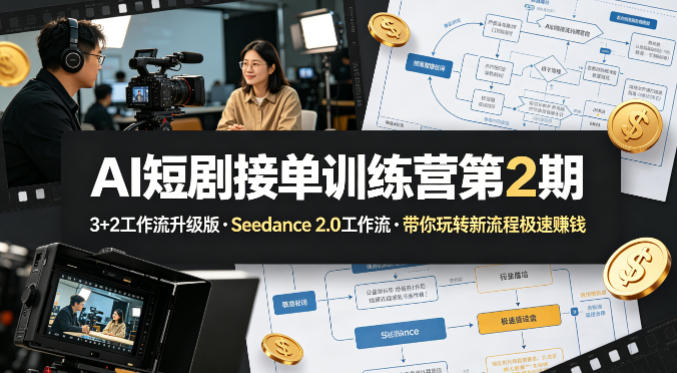 AI短剧接单训练营第2期,3+2工作流升级版,Seedance 2.0工作流,带你玩转新流程极速賺钱-二当家网创资源站