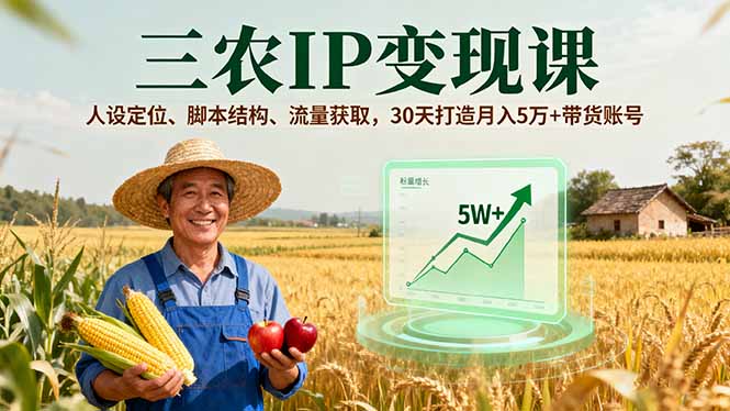 三农IP变现课，人设定位、脚本结构、流量获取，30天打造月入5万+带货账号-二当家网创资源站