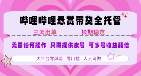 B站悬赏带货全托管，自测稳定，只需提供账号，无需基础，小白宝妈轻松上手，单日稳定3张【揭秘】-二当家网创资源站