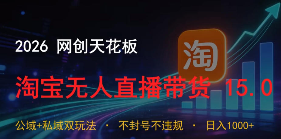 2026网创天花板,淘宝无人直播带货15.0,公域+私域双玩法,日入1k+,不违规不封号【揭秘】-二当家网创资源站