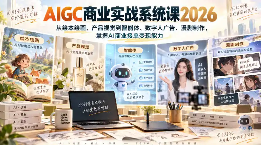 AIGC商业实战系统课2026，从绘本绘画、产品视觉到智能体、数字人广告、漫剧制作，掌握AI商业接单变现能力-二当家网创资源站