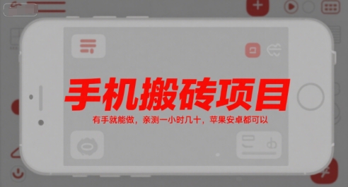 手机搬砖项目，有手就能做，亲测一小时几十，苹果安卓都可以-二当家网创资源站