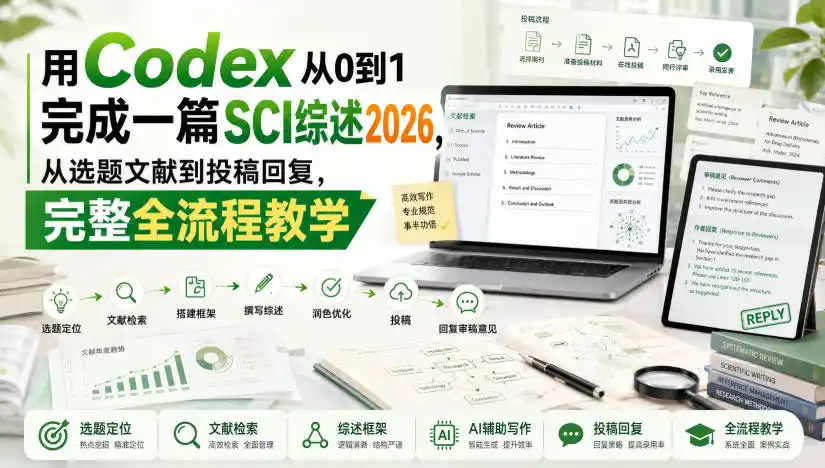 用Codex从0到1完成一篇SCI综述2026,从选题文献到投稿回复,完整全流程教学-二当家网创资源站