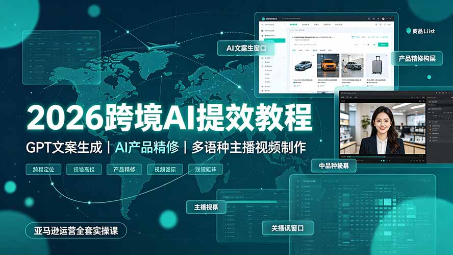2026跨境AI提效教程·GPT文案生成｜AI产品精修｜多语种主播视频制作，亚马逊运营全套实操课-二当家网创资源站