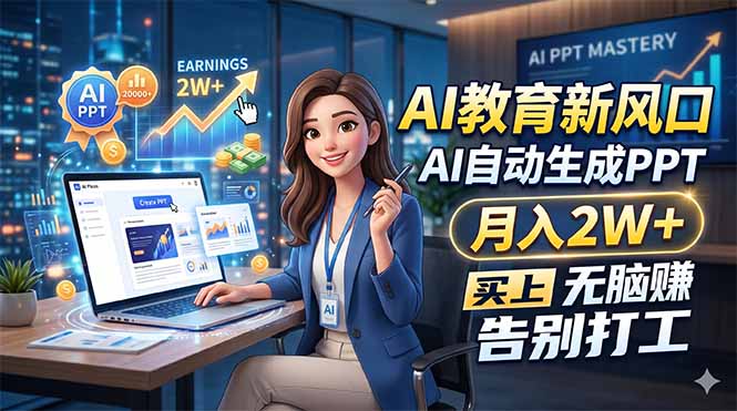 AI教育新风口，AI自动生成PPT，月入2W+，无脑赚，告别打工-二当家网创资源站