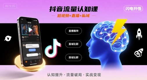 抖音流量认知课，短视频+直播+私域，认知提升，闪电开悟-二当家网创资源站
