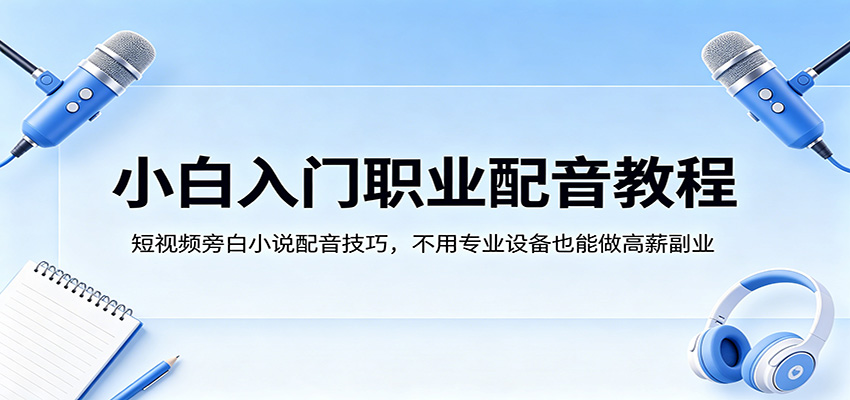 小白入门职业配音教程，短视频旁白小说配音技巧，不用专业设备也能做高薪副业-二当家网创资源站