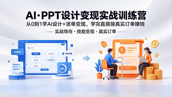 AI·PPT设计变现实战训练营,从0到1学AI设计+派单变现,学完直接接真实订单赚钱-二当家网创资源站