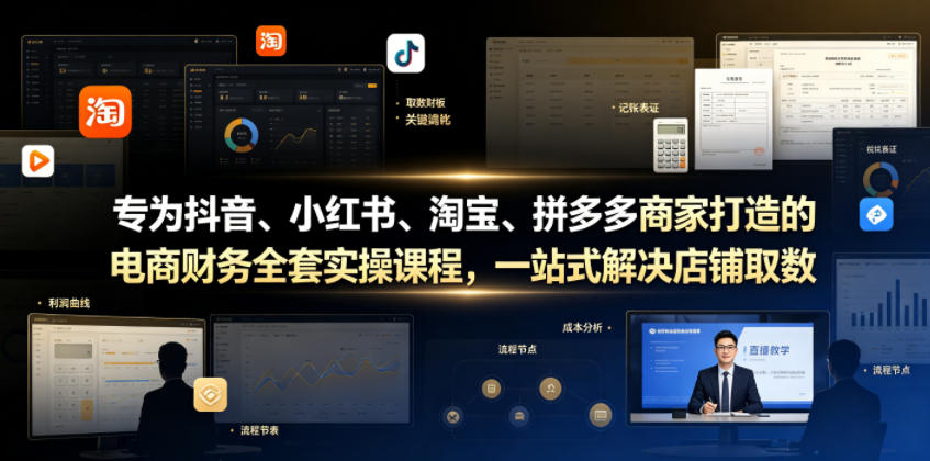 专为抖音、小红书、淘宝、拼多多商家打造的电商财务全套实操课程,一站式解决店铺取数、记账、报税全流程难题-二当家网创资源站