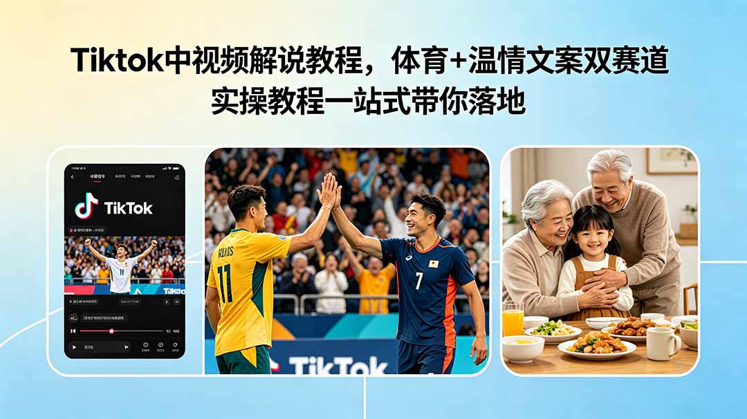 Tiktok中视频解说教程，体育+温情文案双赛道实操教程一站式带你落地-二当家网创资源站