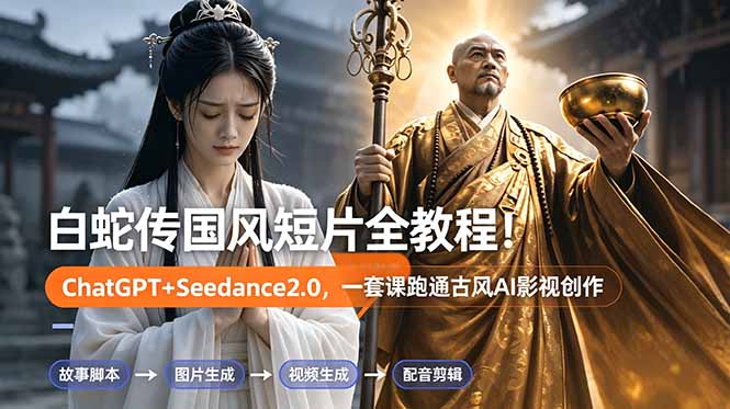 白蛇传-国风短片全教程!ChatGPT+Seedance2.0,一套课跑通古风AI影视创作-二当家网创资源站