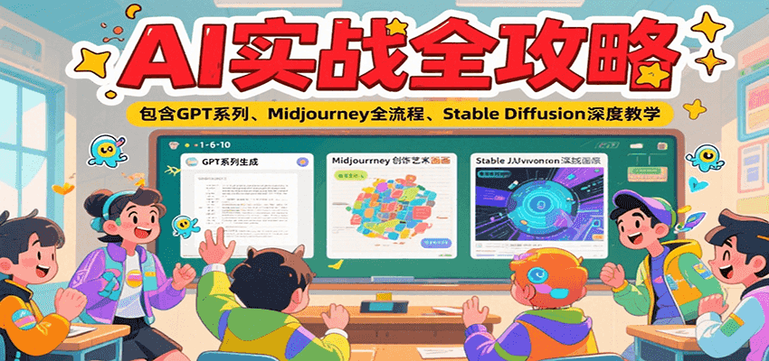 AI实战全攻略，包含GPT系列、Midjourney全流程、Stable Diffusion深度教学-二当家网创资源站