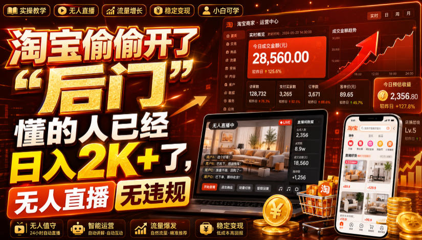淘宝偷偷开了“后门”，懂的人已经日入2K+了，无人直播无违规，一台电脑=一家24小时营业的线上门店【揭秘】-二当家网创资源站