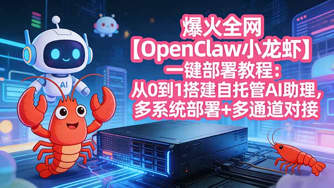 爆火全网【OpenClaw 小龙虾】一键部署教程：从0到1搭建自托管AI助理，多系统部署+多通道对接-二当家网创资源站