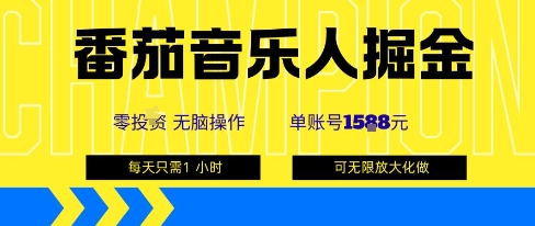 番茄音乐人掘金，单账号最高可撸1k+，可无限矩阵去做，零投入-二当家网创资源站