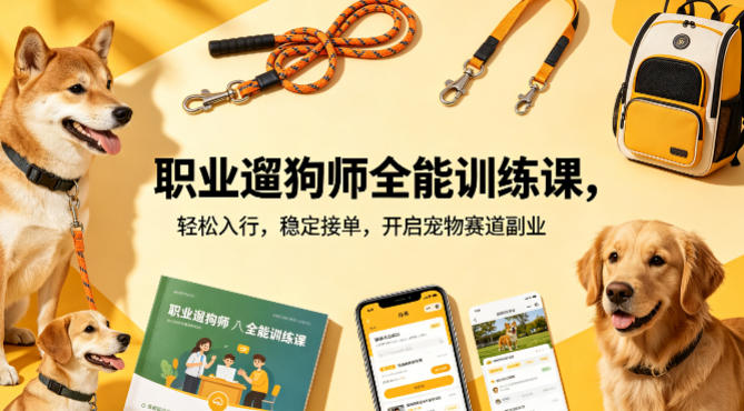 职业遛狗师全能训练课，轻松入行，稳定接单，开启宠物赛道副业-二当家网创资源站