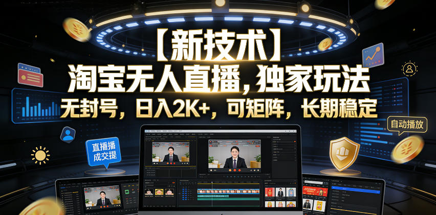 【新技术】淘宝无人直播,独家玩法,无封号,日入2K+,可矩阵,长期稳定【揭秘】-二当家网创资源站