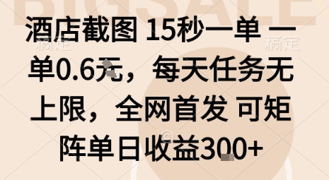 酒店截图15秒一单，一单0.6米，每天任务无上限，全网首发可矩阵单日收益3张【揭秘】-二当家网创资源站