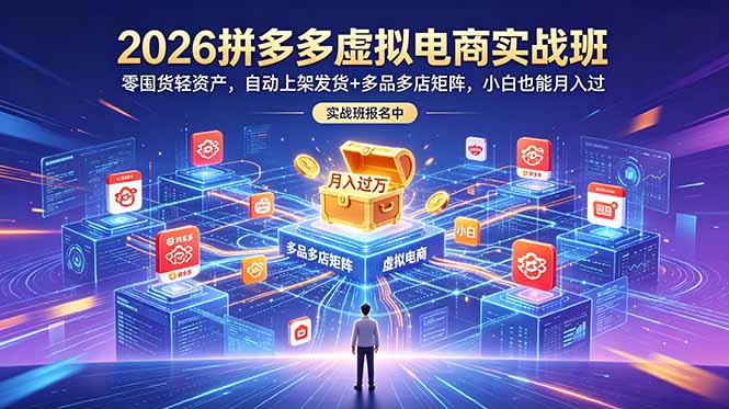 2026拼多多虚拟电商实战班:零囤货轻资产,自动上架发货+多品多店矩阵,小白也能月入过万-二当家网创资源站