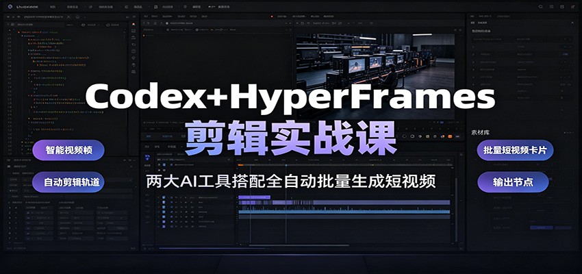 Codex+HyperFrames剪辑实战课：两大AI工具搭配全自动批量生成短视频-二当家网创资源站