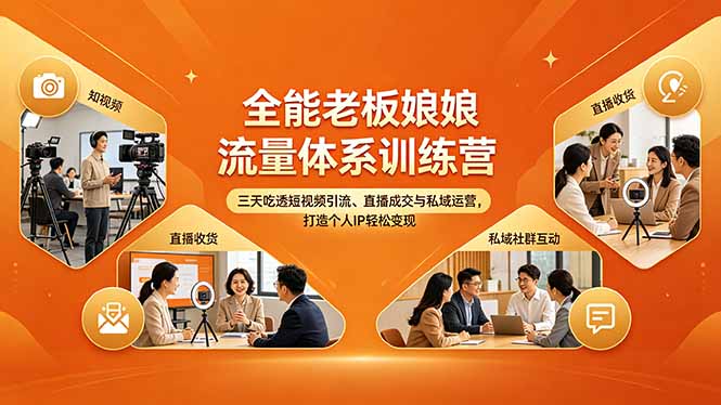 全能老板娘流量体系训练营，三天吃透短视频引流、直播成交与私域运营，打造个人IP轻松变现-二当家网创资源站