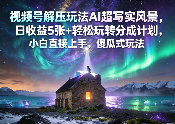 视频号解压玩法AI超写实风景，日收益5张+轻松玩转分成计划，小白直接上手，傻瓜式玩法-二当家网创资源站