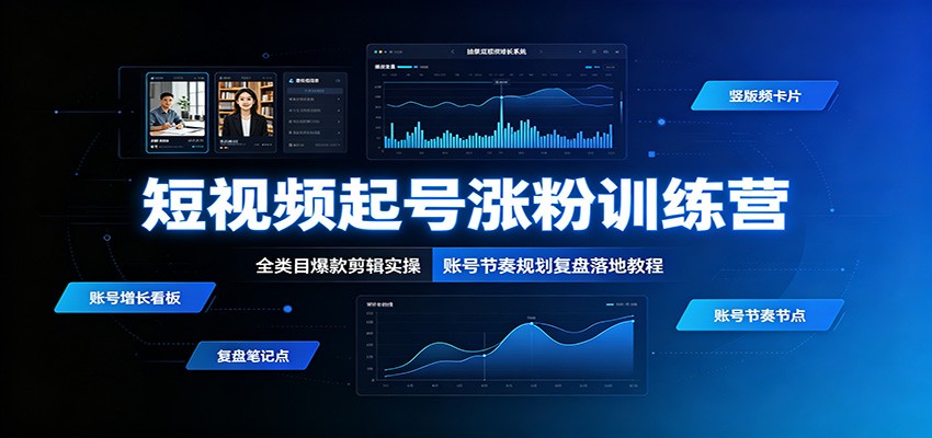 短视频起号涨粉训练营：全类目爆款剪辑实操，账号节奏规划复盘落地教程-二当家网创资源站