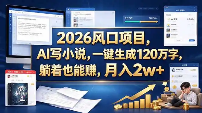 2026 风口项目,AI 写小说,一键生成 120 万字,躺着也能赚,月入 2w +-二当家网创资源站