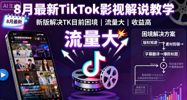 8月最新TikTok影视解说教学，新版解决TK目前困境，流量大，收益高-二当家网创资源站