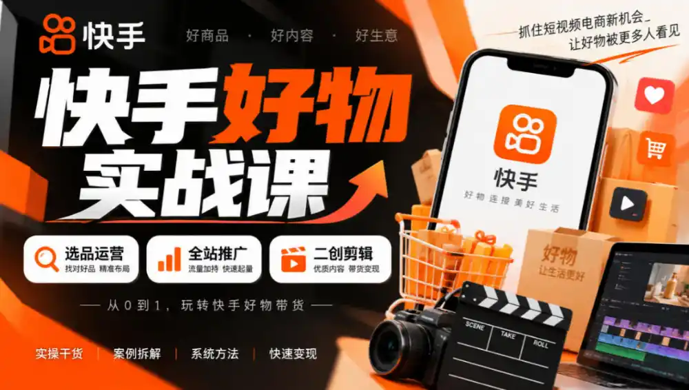 快手好物实战课｜选品运营+全站推广+二创剪辑带货变现-二当家网创资源站