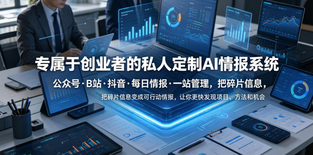 专属于创业者的私人定制AI情报系统,公众号·B站·抖音·每日情报·一站管理,把碎片信息变成可行动情报,让你更快发现项目、方法和机会-二当家网创资源站