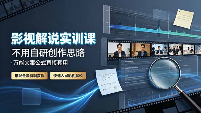 影视解说实训课:不用自研创作思路,万能文案公式直接套用,搭配全套剪辑教程,快速入局影视解说-二当家网创资源站