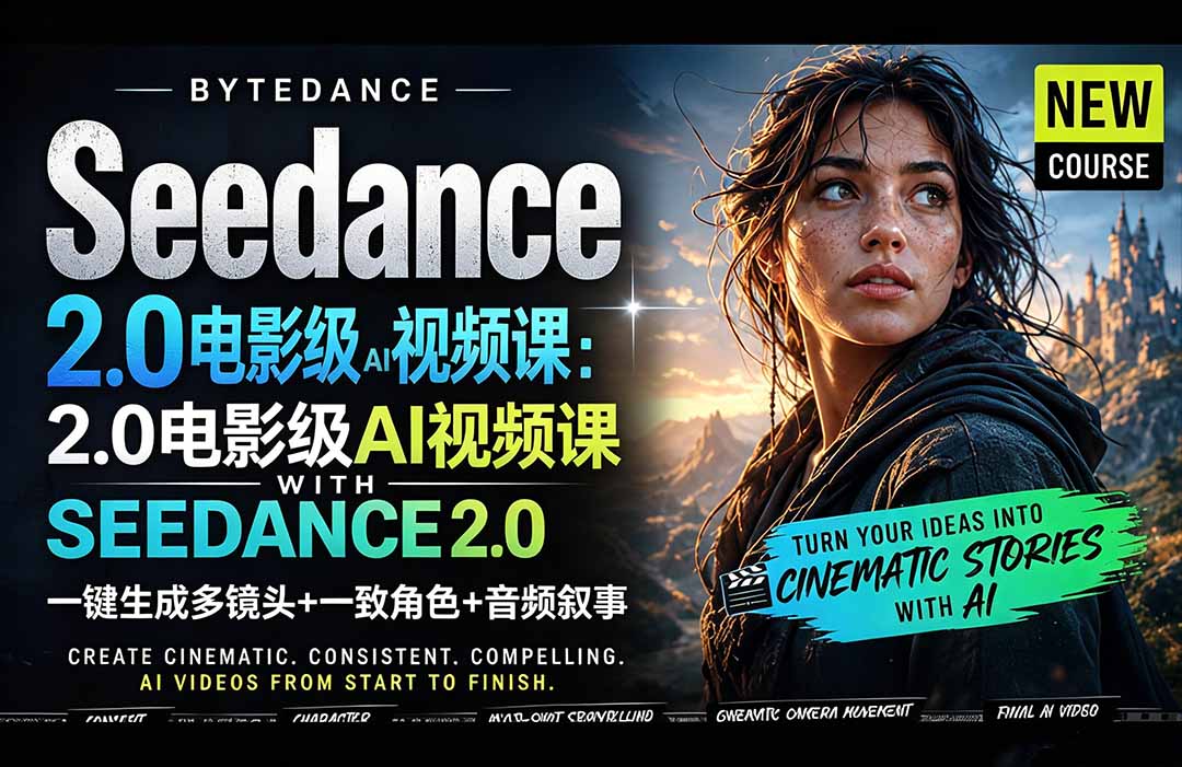 Seedance 2.0电影级AI视频课：一键生成多镜头+一致角色+音频叙事-二当家网创资源站