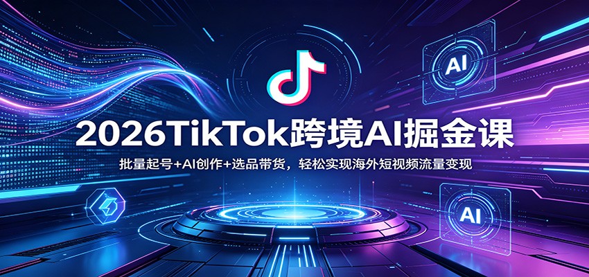 2026TikTok跨境AI掘金课：批量起号+AI创作+选品带货，轻松实现海外短视频流量变现-二当家网创资源站