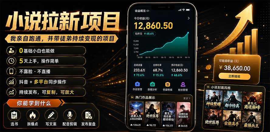 抖音及多平台小说拉新项目：我亲自跑通并持续带徒弟实操｜0基础小白5天上手快速变现-二当家网创资源站
