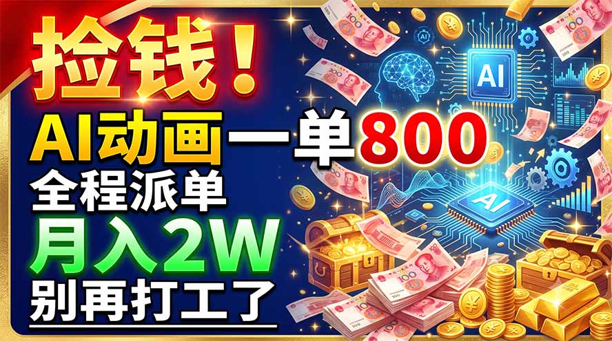 捡钱!AI动画一单800,全程派单,月入2W,别再打工了-二当家网创资源站