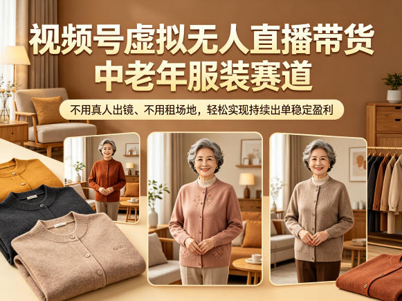 视频号虚拟无人直播带货中老年服装赛道,不用真人出镜、不用租场地,轻松实现持续出单稳定盈利-二当家网创资源站