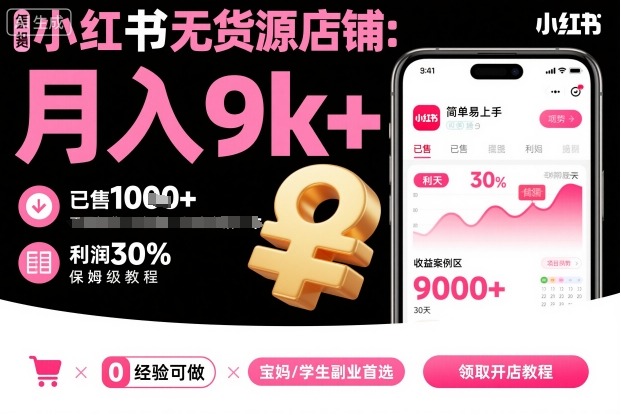 小红书无货源店铺项目，简单易上手，月入9k+，保姆级教程-二当家网创资源站