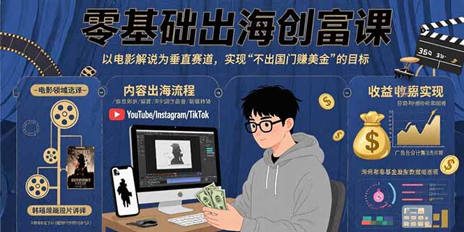 零基础出海创富课：以电影解说为垂直赛道，实现不出国门赚美金的目标-二当家网创资源站