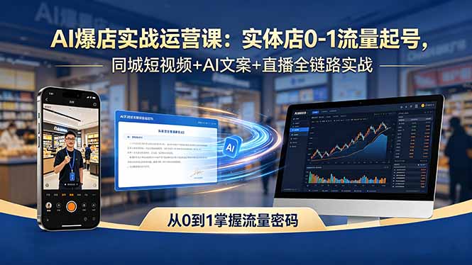 AI爆店实战运营课:实体店0-1流量起号,同城短视频+AI文案+直播全链路实战-二当家网创资源站