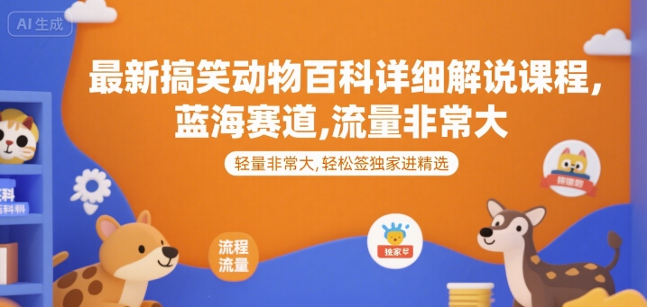 最新搞笑动物百科详细解说课程，蓝海赛道，流量非常大，轻松签独家进精选-二当家网创资源站