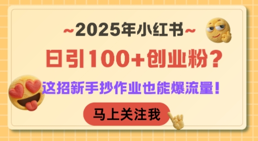 2025年小红书日引100+创业粉？这招新手抄作业也能爆流量！-二当家网创资源站