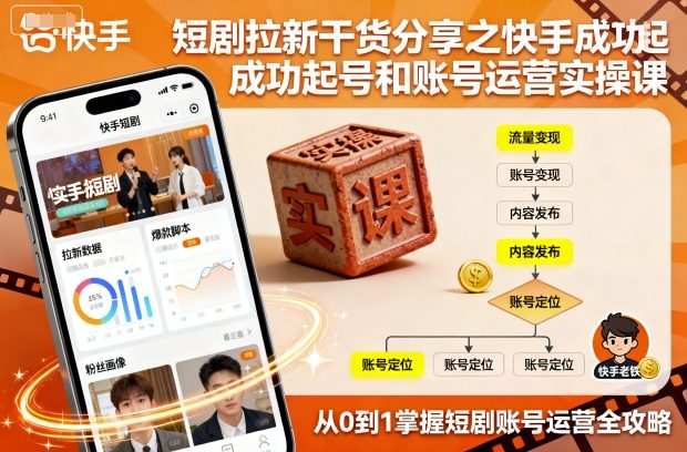 短剧拉新干货分享之快手成功起号和账号运营实操课-二当家网创资源站