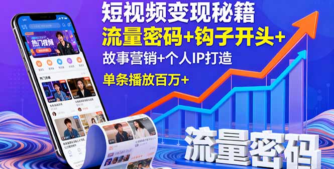 短视频变现秘籍，流量密码+钩子开头+故事营销+个人IP打造，单条播放百万+-二当家网创资源站